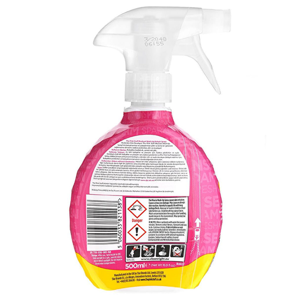 The Pink Stuff Grease Remover & Dish Soap Spray - Powerful Kitchen & Surface Cleaner, Removes Stubborn Oil Stains - 500ml/16.91 fl oz