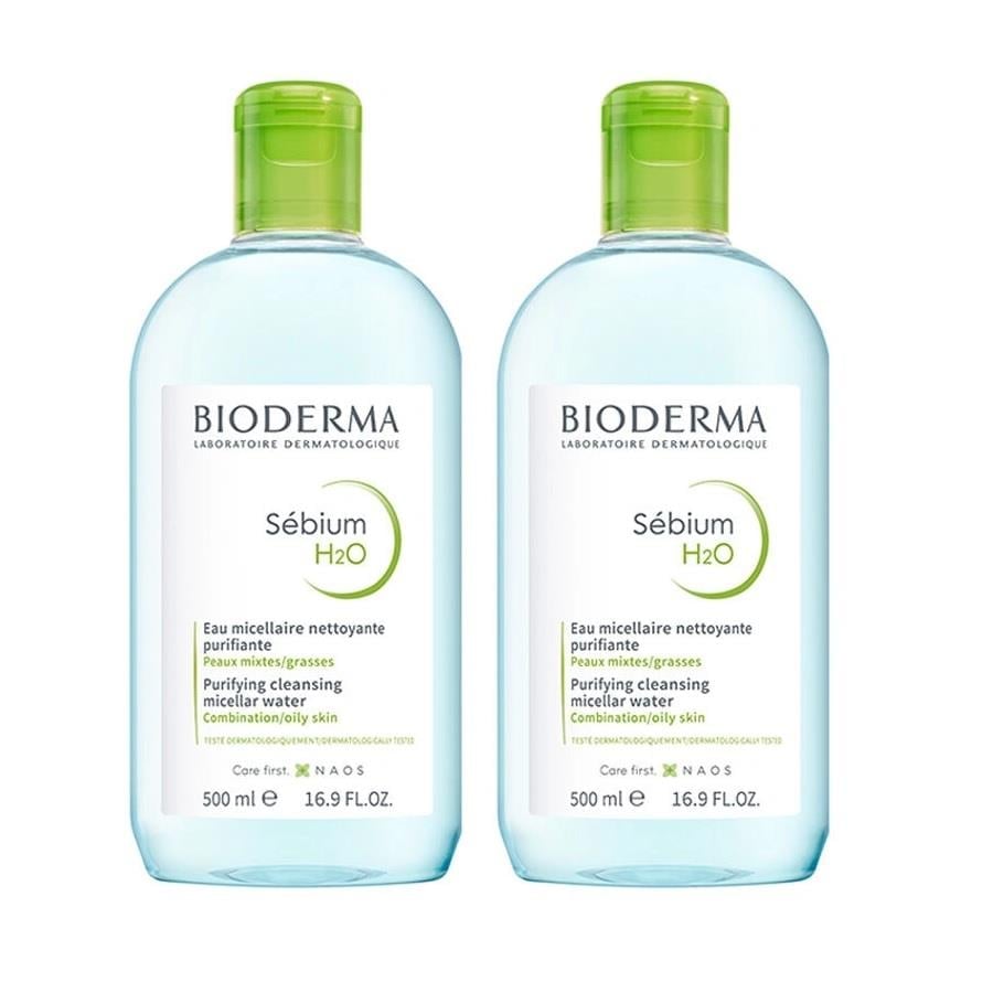 Bioderma Sebium H2O 500ml Twin Set - Gentle Cleansing Water for Oily Skin, Non-comedogenic Skincare, Makeup Remover