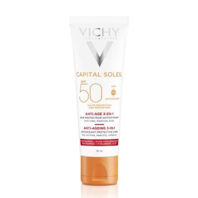 Vichy Capital Soleil SPF 50 Anti-Age Sunscreen: High Protection, Fights Aging, Vitamin C, Water Resistant - 50ml