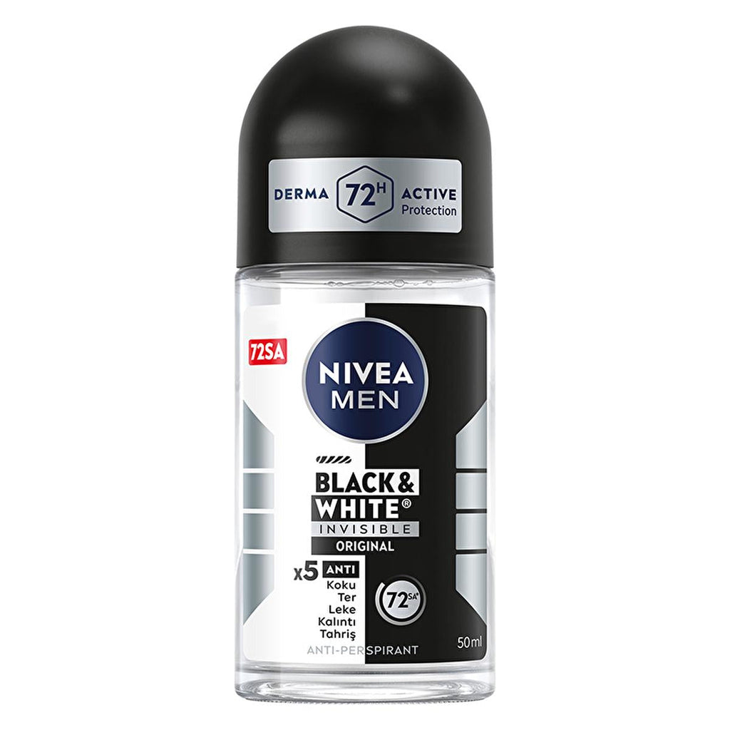 Nivea Men Deodorant - Nivea Men Erkek Roll-on Deodorant Black & White Invisible Original 50 ml - Long Lasting Anti-Perspirant Protection