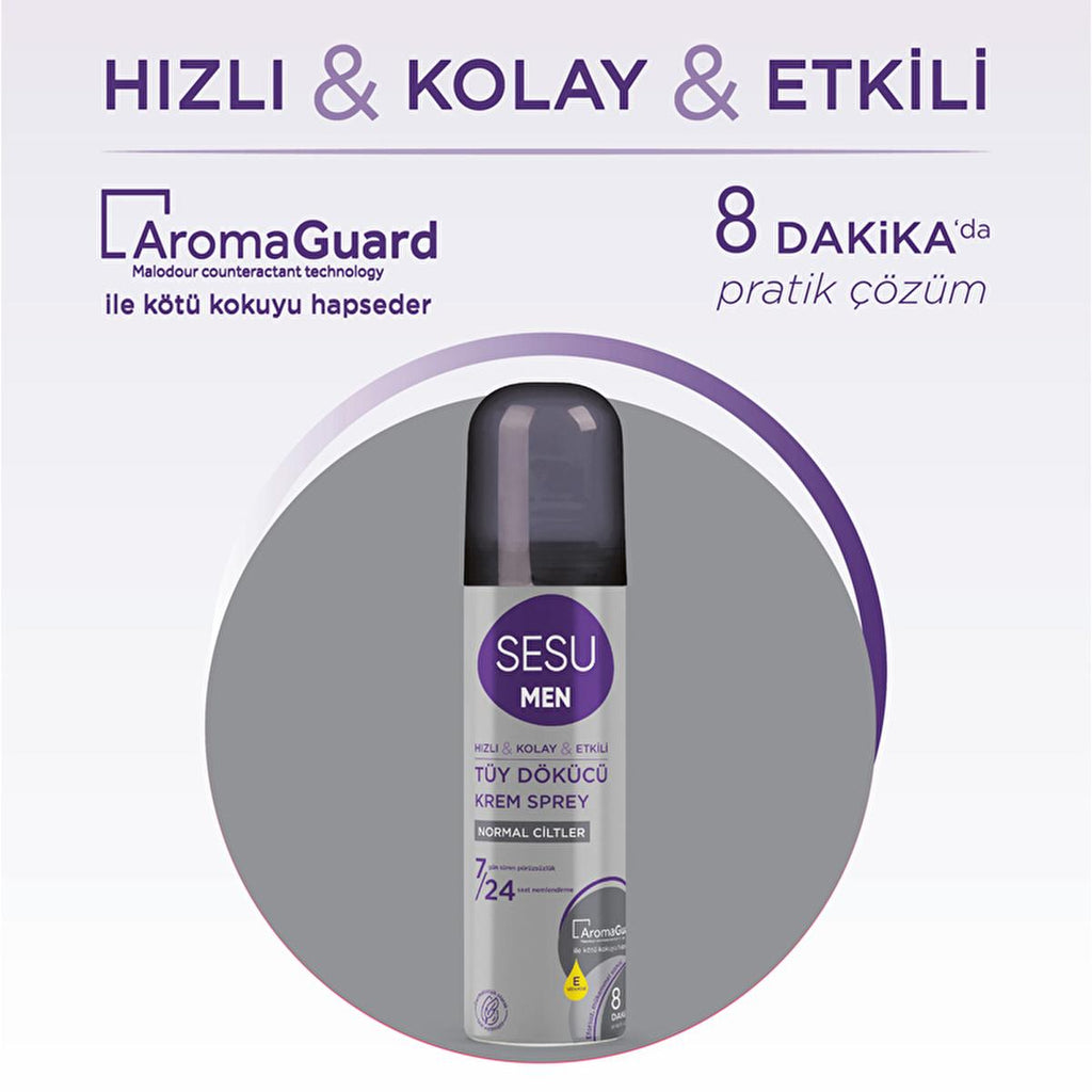 Sesu Men's Hair Removal Cream Spray - 8 Minute Quick Hair Removal, Moisturizing, Dermatologically Tested - 5.07 fl oz