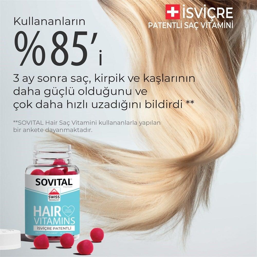 Sovital Hair Vitamins 60 Vegan Gummies - Swiss Patented Formula for Healthy Hair