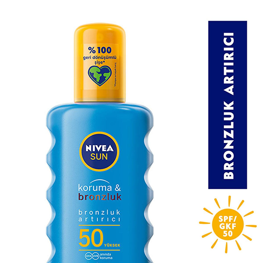 Nivea Sun SPF 50 Sunscreen Spray: High UVA/UVB Protection & Natural Bronzing - Ocean Friendly & Water Resistant, 6.76 fl oz