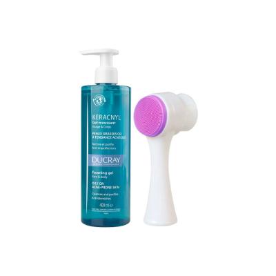 Ducray Keracnyl Acne Treatment Foaming Gel 400ml with Cleansing Brush for Oily Skin