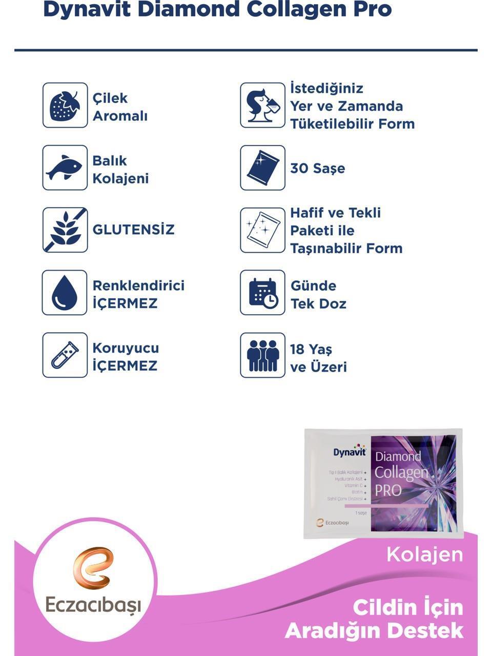 Dynavit Diamond Collagen Pro 30 Sachets - Premium Collagen Supplement with Hyaluronic Acid & Vitamin C for Skin Hydration and Anti-Aging