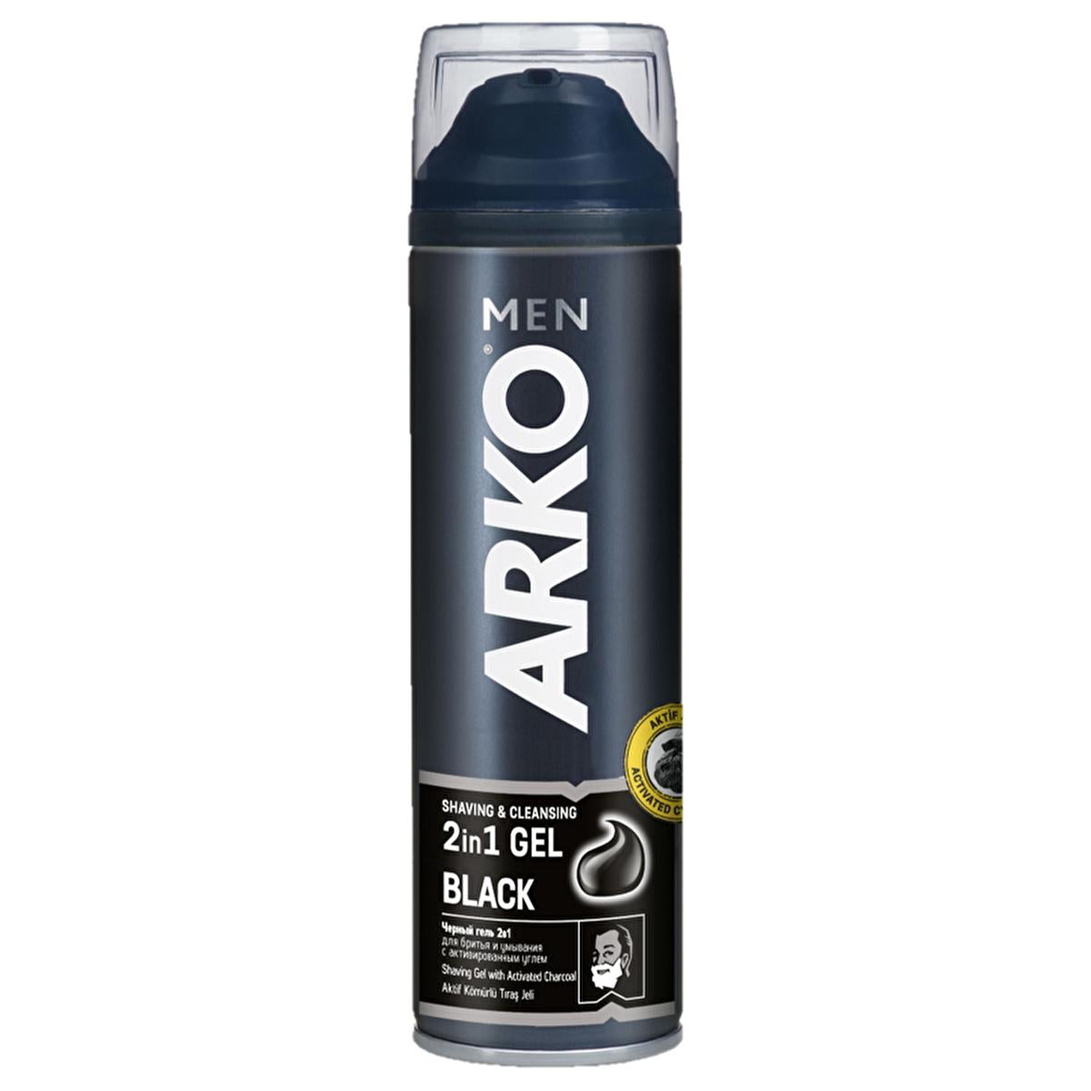 Arko Men Black Shaving Gel for Men - 2-in-1 Shaving Preparation & Skin Care with Activated Charcoal - 200ml