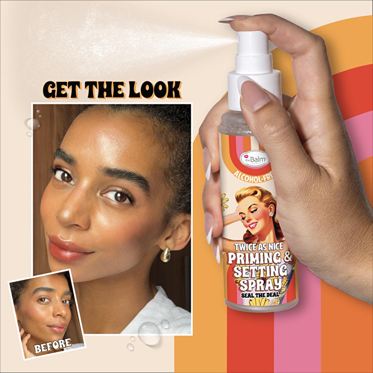 theBalm Twice as Nice: Makeup Setting Spray & Primer - Alcohol-Free, Vitamin B5 & Caffeine - Long Lasting, Flawless Finish