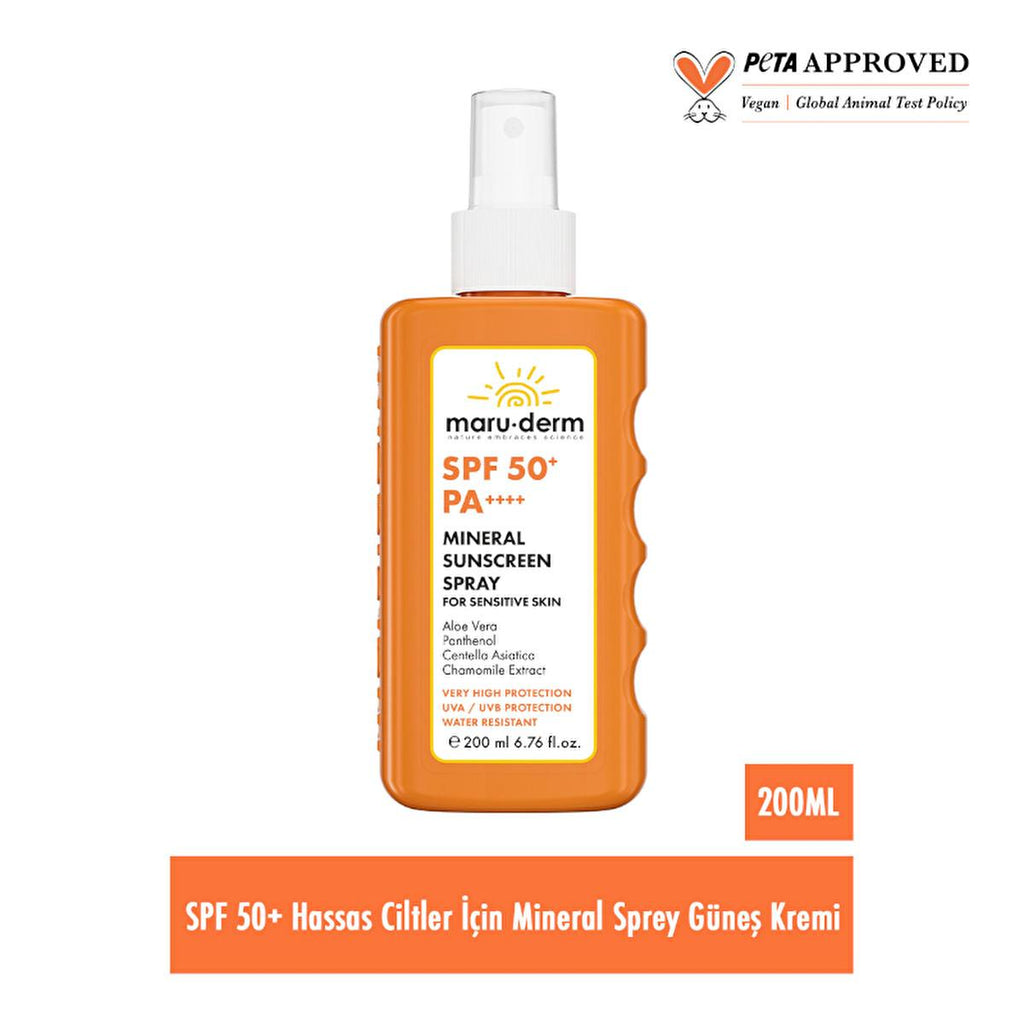 Maruderm SPF 50+ Mineral Sunscreen Spray for Sensitive Skin: Broad Spectrum UVA/UVB Sun Protection with Zinc Oxide, Aloe Vera & Chamomile - 6.76 fl oz