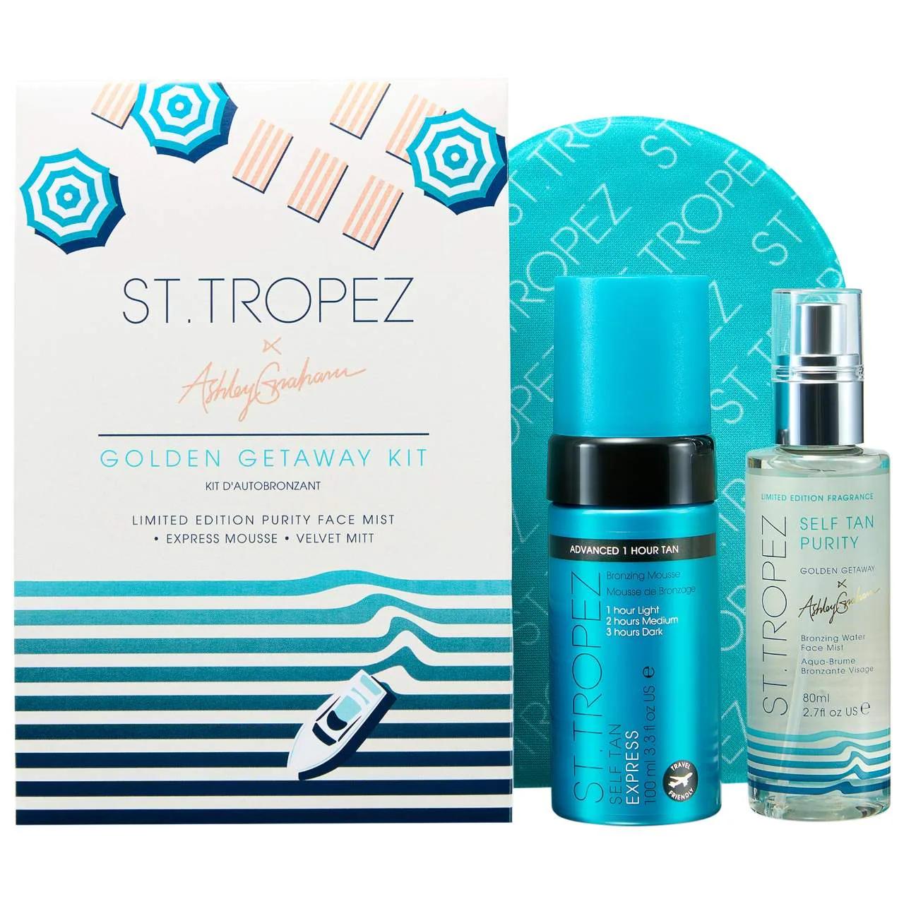 St. Tropez Self Tanning Kit - Ashley Graham-Approved, Cruelty-Free Sunless Tanning Solution with Self Tan Express Mousse, Velvet Mitt & Purity Face Mist