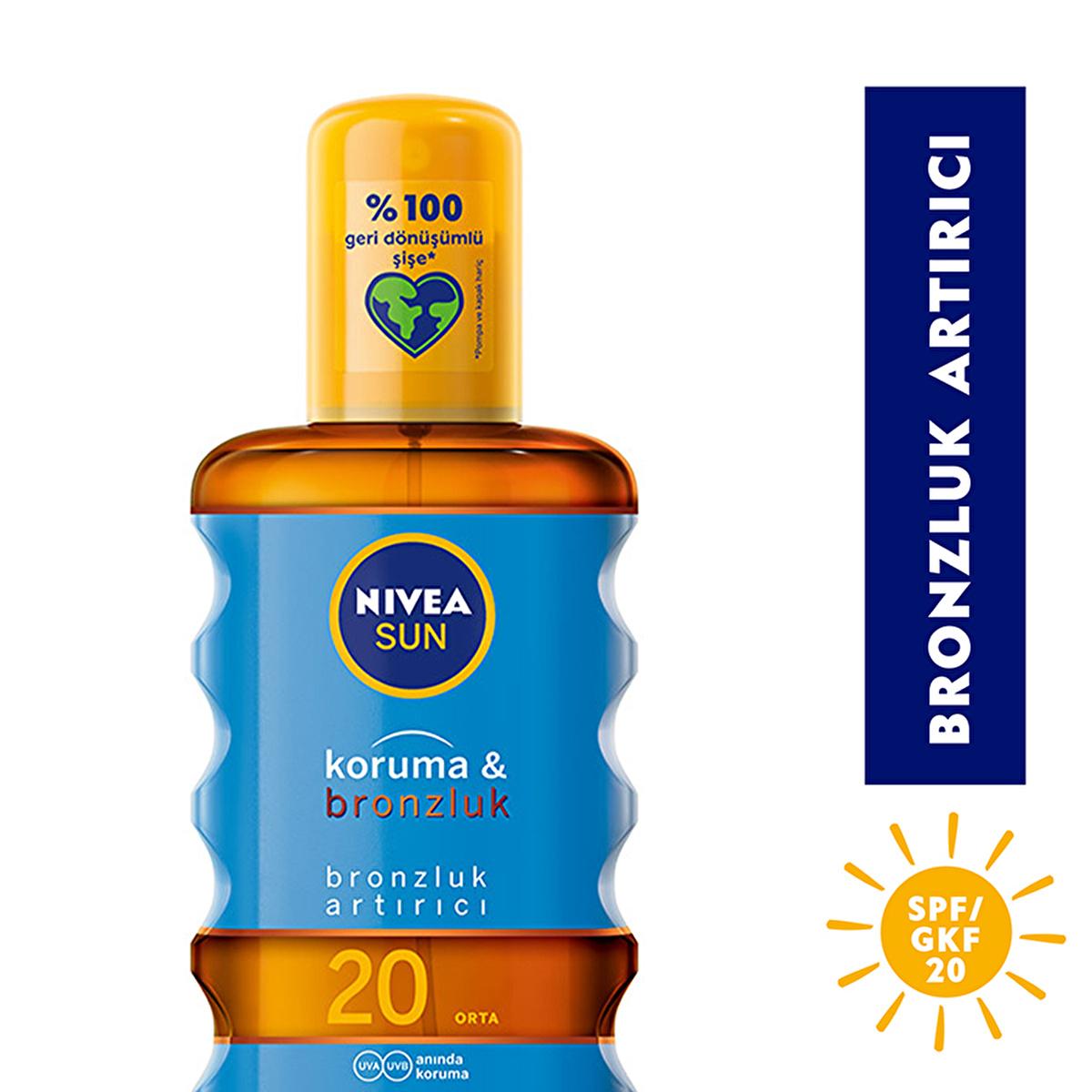 Nivea Sun SPF 20 Tanning Oil Spray: UVA/UVB Protection, Natural Bronzer, Water Resistant - Accelerate Your Tan Safely.