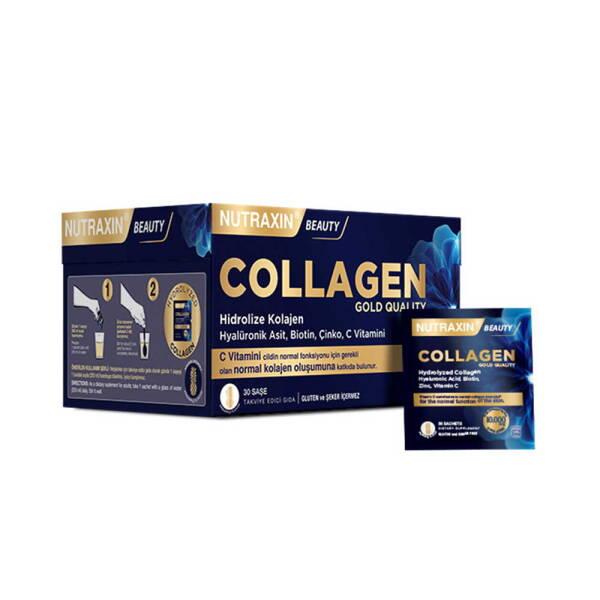 Nutraxin Beauty Gold: 10,000mg Hydrolyzed Collagen Supplement for Radiant Skin, Strong Hair & Nails - Anti-Aging Hyaluronic Acid & Biotin Sachets