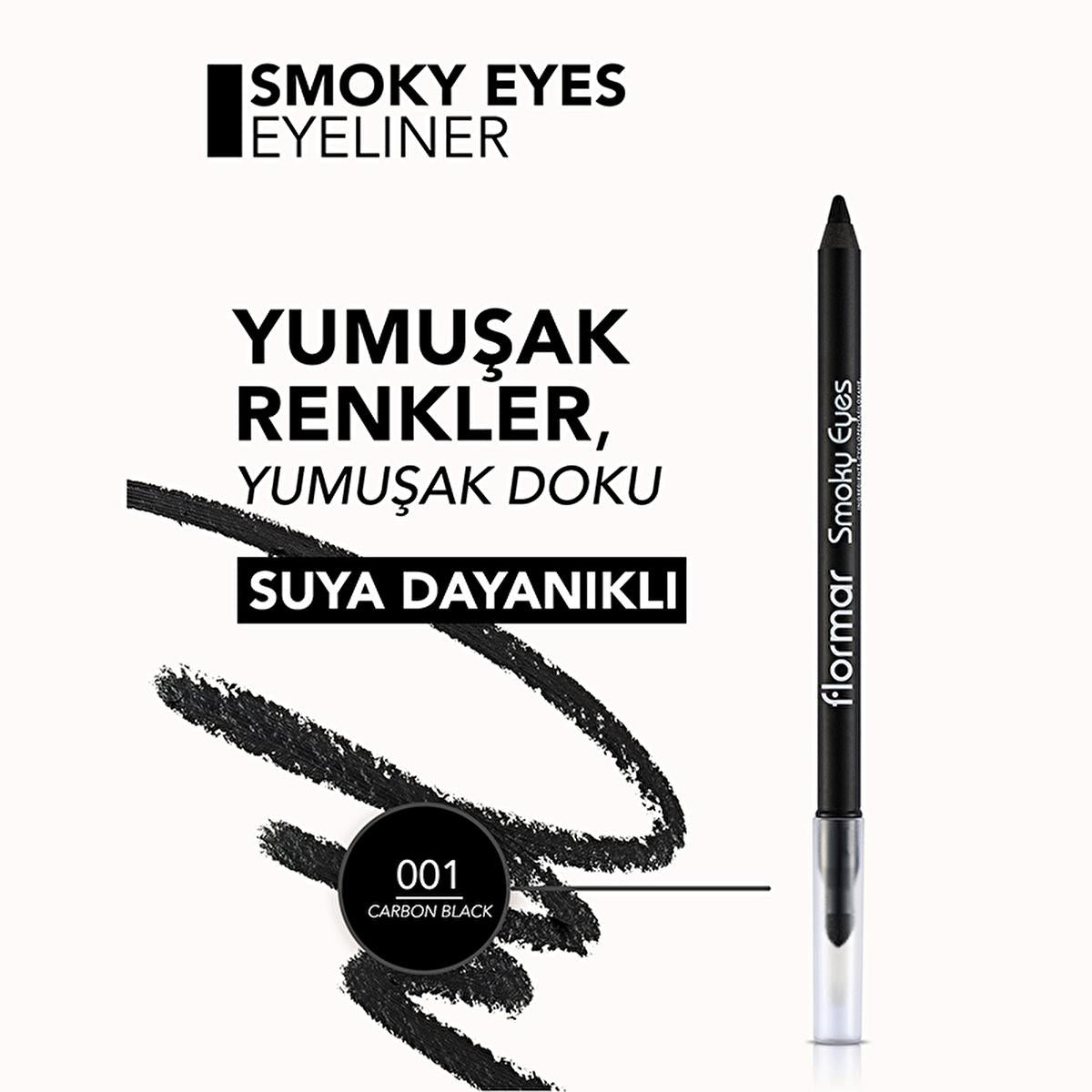 Flormar Smoky Eyes Carbon Black Waterproof Eyeliner - Long-Lasting, Waterproof Formula for Dramatic Eye Makeup