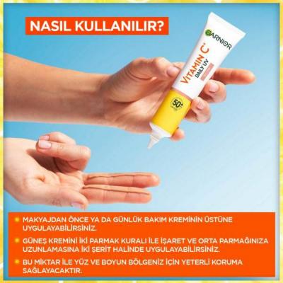 Garnier Daily Sunscreen Face Cream with Vitamin C & SPF50+ - Brightening, Vegan Formula for Sensitive Skin