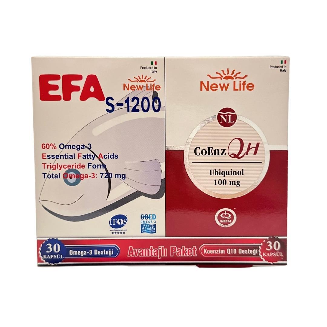 New Life CoEnz QH & EFA S-1200 Dietary Supplement Package - Ubiquinol CoQ10 and Omega-3 Fatty Acids for Heart Health Support