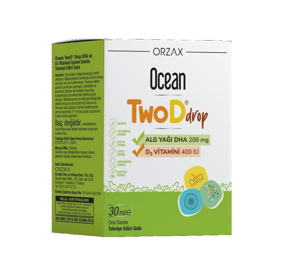 Ocean TwoDrop DHA 200mg + Vitamin D3 Drops: Brain & Bone Support - Liquid Omega 3 Supplement for Kids & Adults