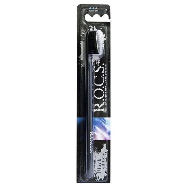 ROCS Black Edition Manual Toothbrush for Adults - Effective Cleaning & Gentle on Gums