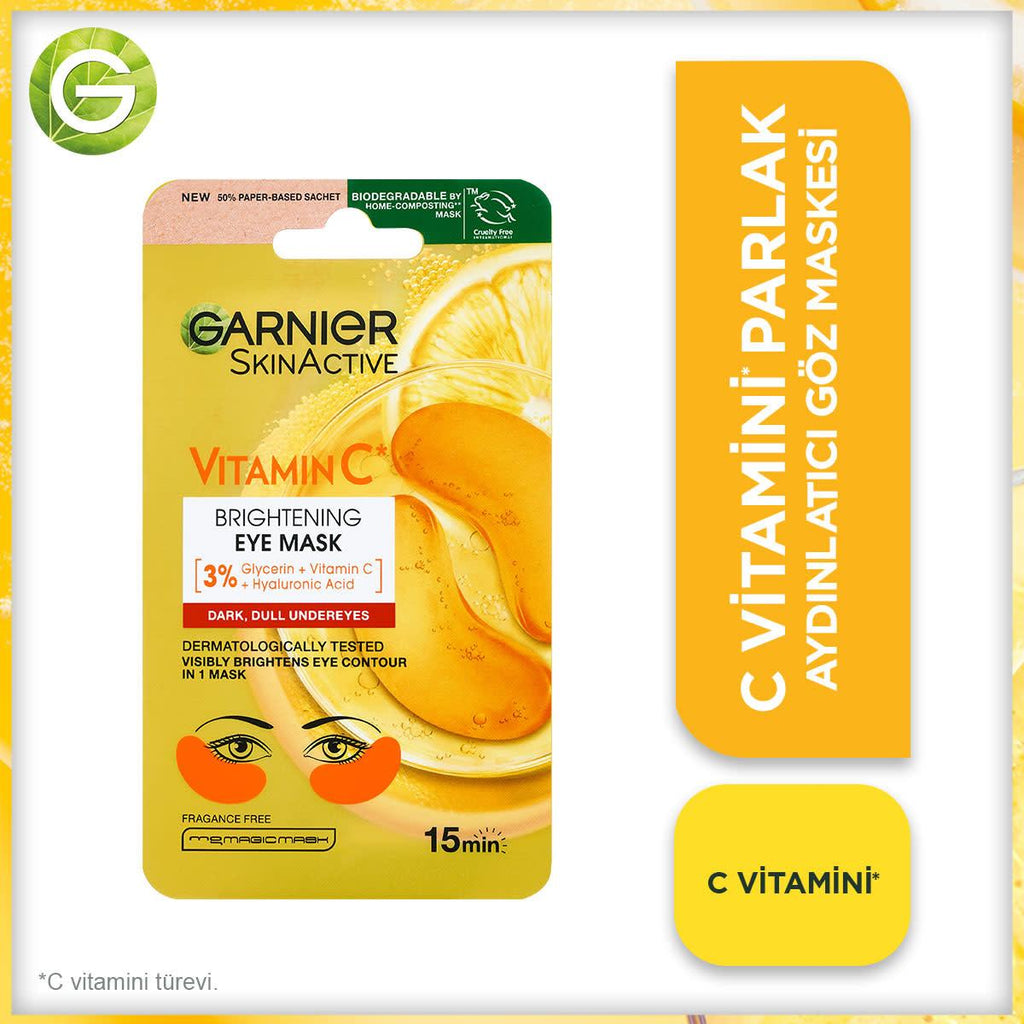 Garnier Brightening Eye Mask with Vitamin C & Hyaluronic Acid - Dermatologically Tested, Brightens Under-Eye Area