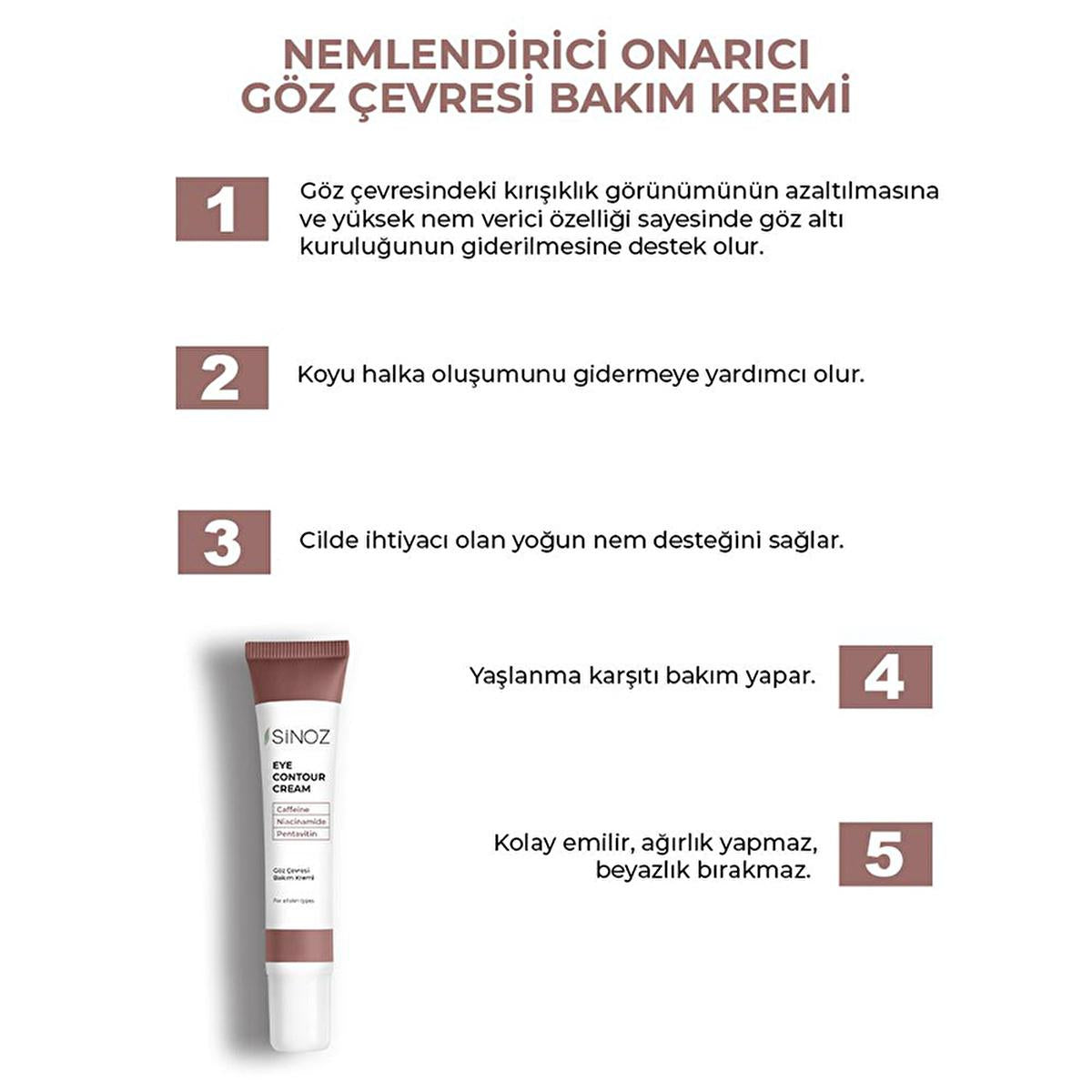Sinoz Eye Cream: Reduce Dark Circles & Wrinkles with Caffeine & Niacinamide - Intense Hydration for All Skin Types