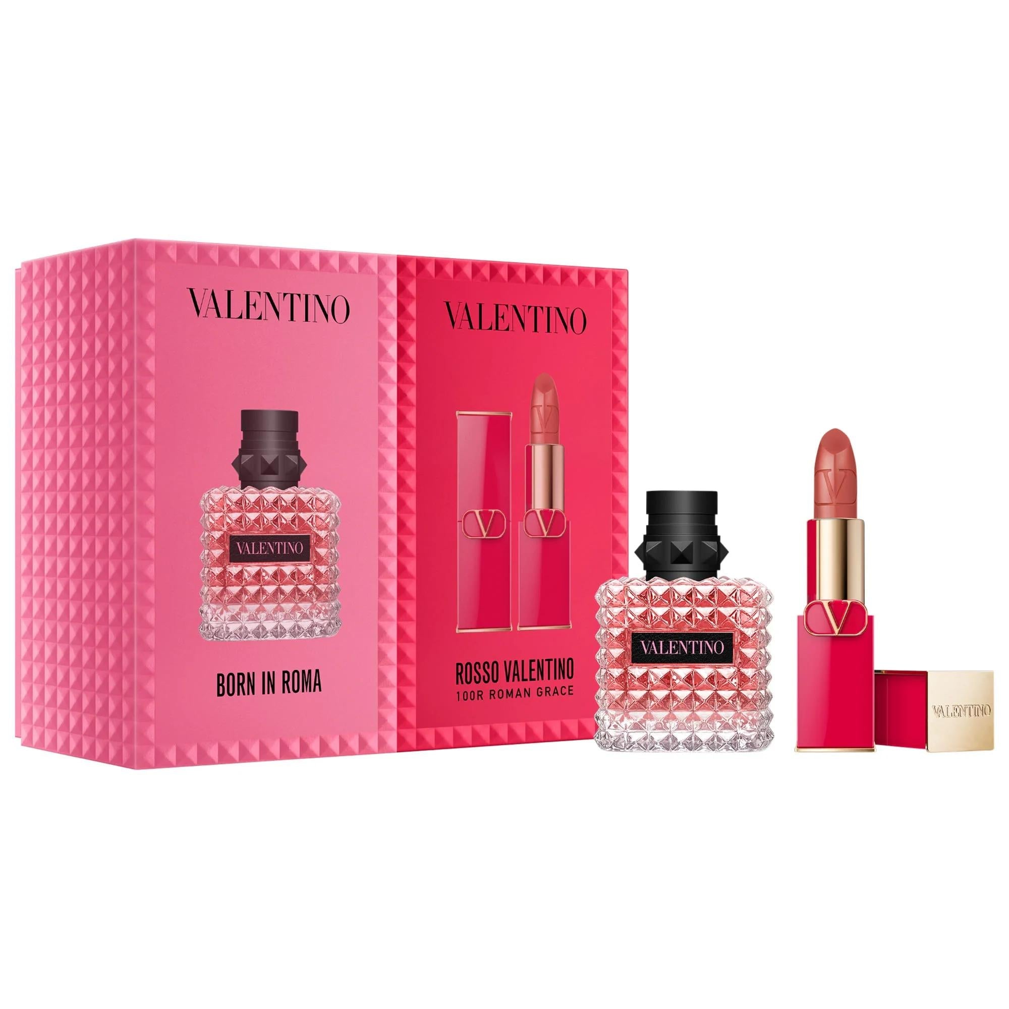 Valentino Mini Donna Born in Roma Perfume & Rosso Lipstick Set - Luxury Fragrance and Cosmetics Gift